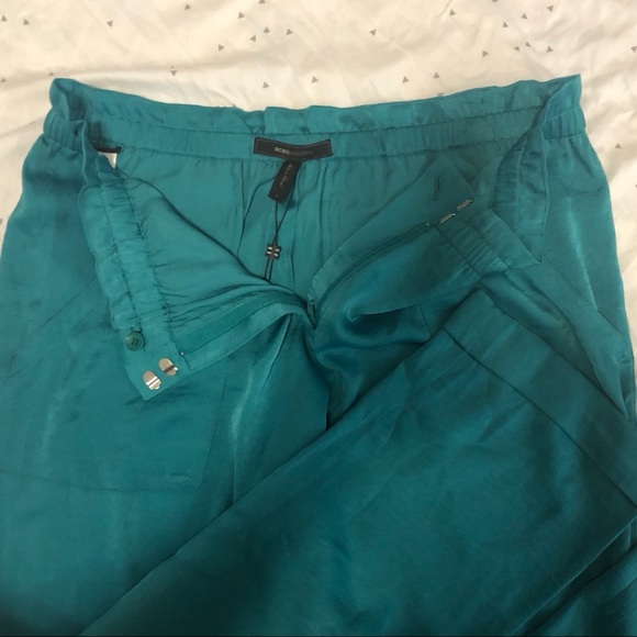 NWT BCBGMAXAZRIA Teal Bennet Satin Cuffed Pants - Picture 3 of 8